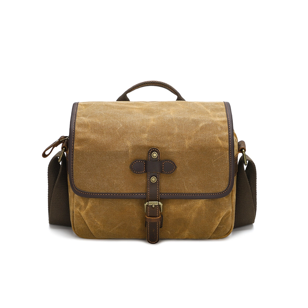 Compact Waxed Canvas Camera Messenger Bag