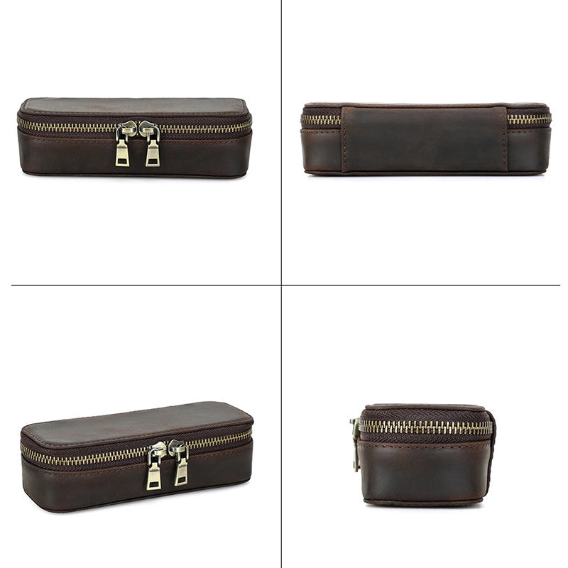 Small Rectangular Leather Travel Jewelry Case