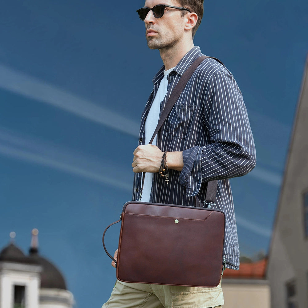 Leather Crossbody Laptop Bag For 14.2" MacBook Pro