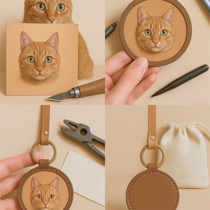 Custom Leather Pet Portrait Keychain