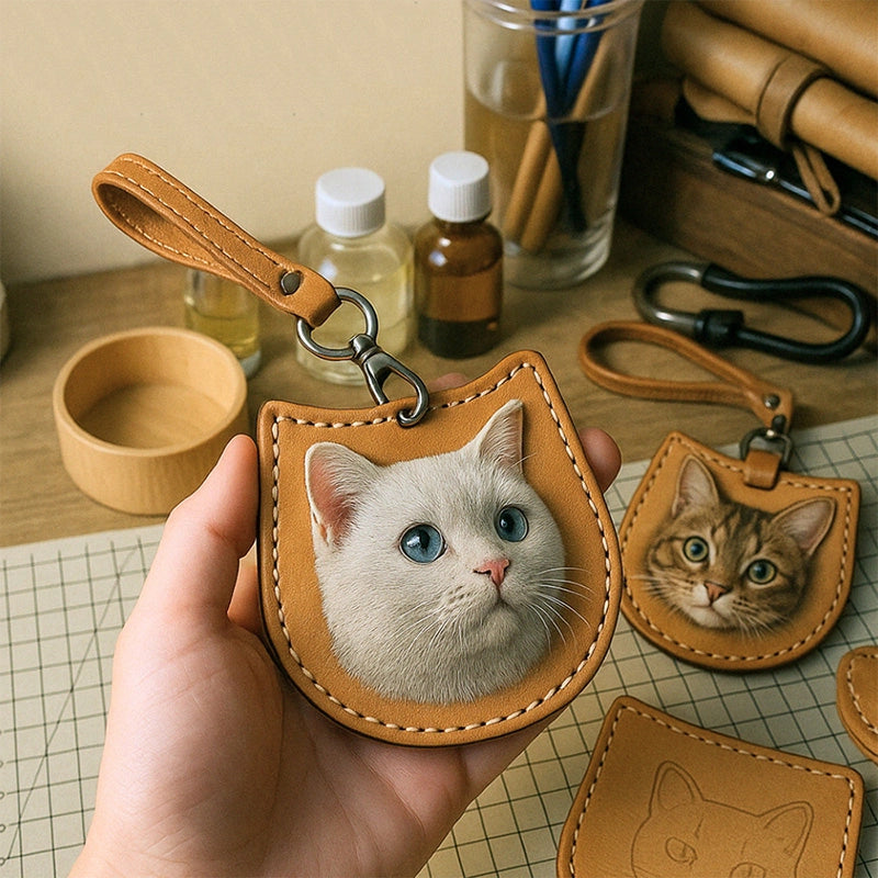 Custom Leather Pet Portrait Keychain