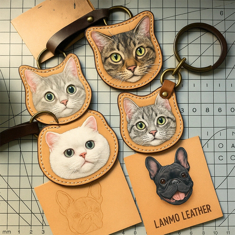Custom Leather Pet Portrait Keychain
