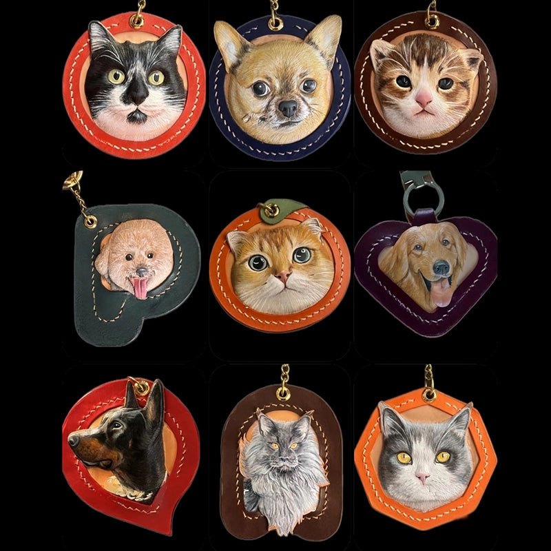 Custom Leather Pet Portrait Keychain