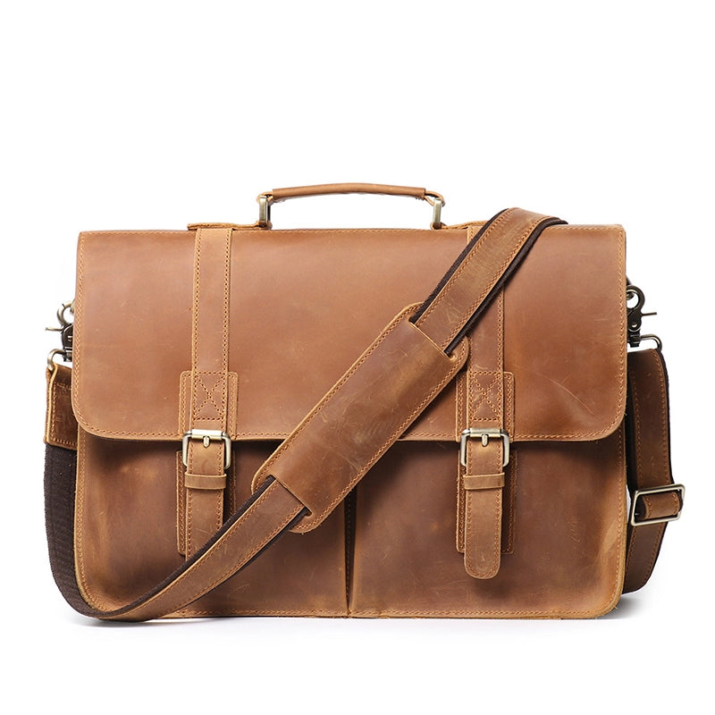 Men's Leather Satchel Briefcase - Fits 14" Laptop