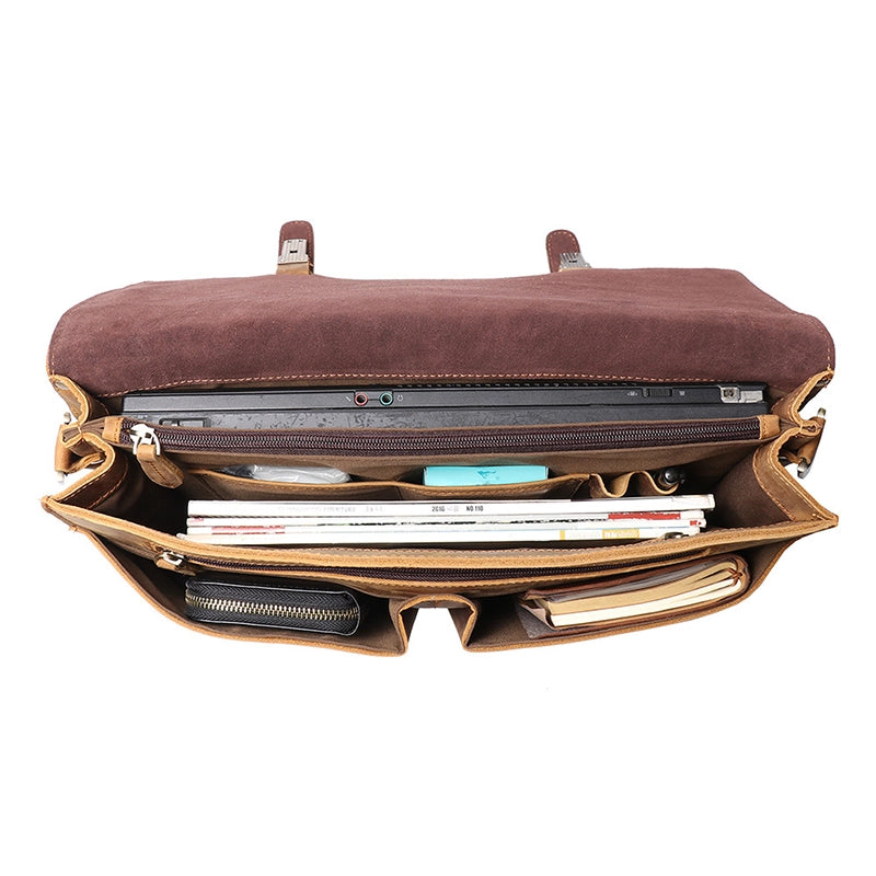 Men's Leather Satchel Briefcase - Fits 14" Laptop