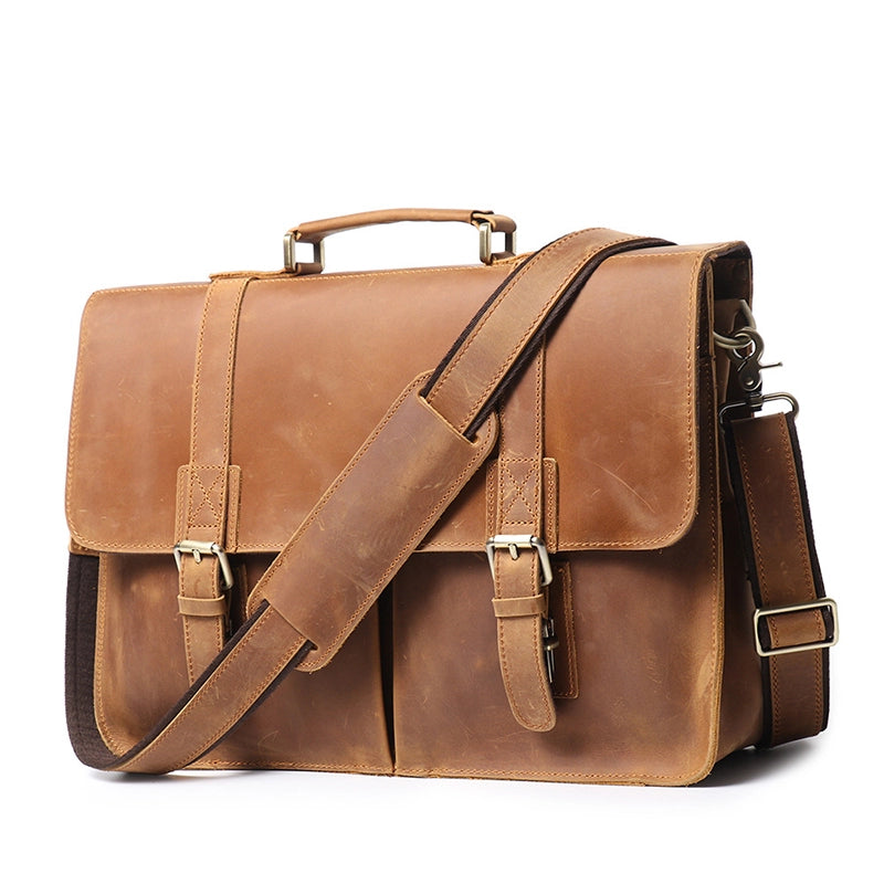 Men's Leather Satchel Briefcase - Fits 14" Laptop