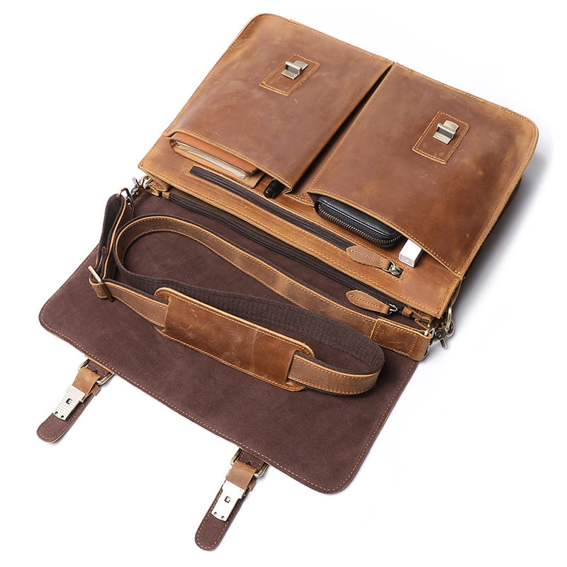 Men's Leather Satchel Briefcase - Fits 14" Laptop