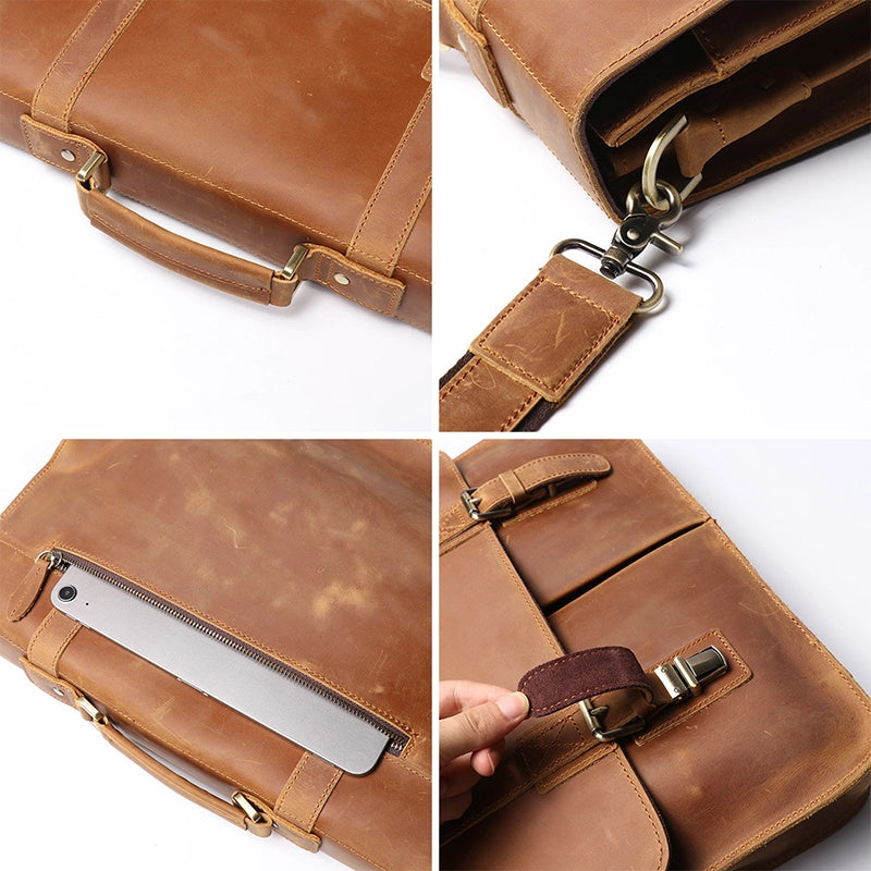 Men's Leather Satchel Briefcase - Fits 14" Laptop