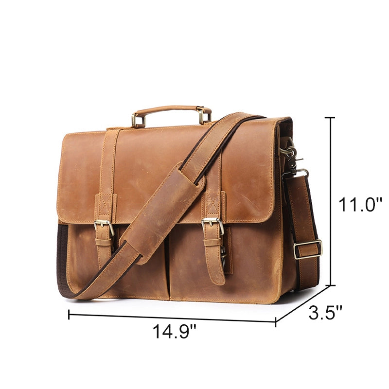 Men's Leather Satchel Briefcase - Fits 14" Laptop
