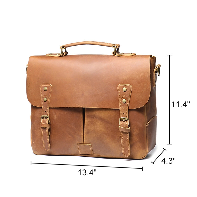 Men's Leather Satchel Briefcase - Fits 14" Laptop