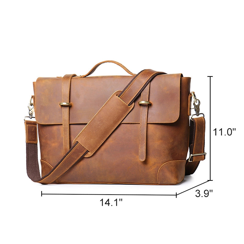 Men's Leather Satchel Briefcase - Fits 14" Laptop