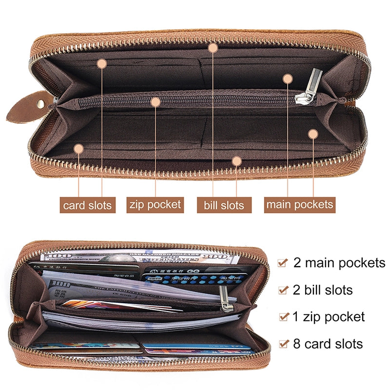 Zip Around Long Leather RFID Wallet