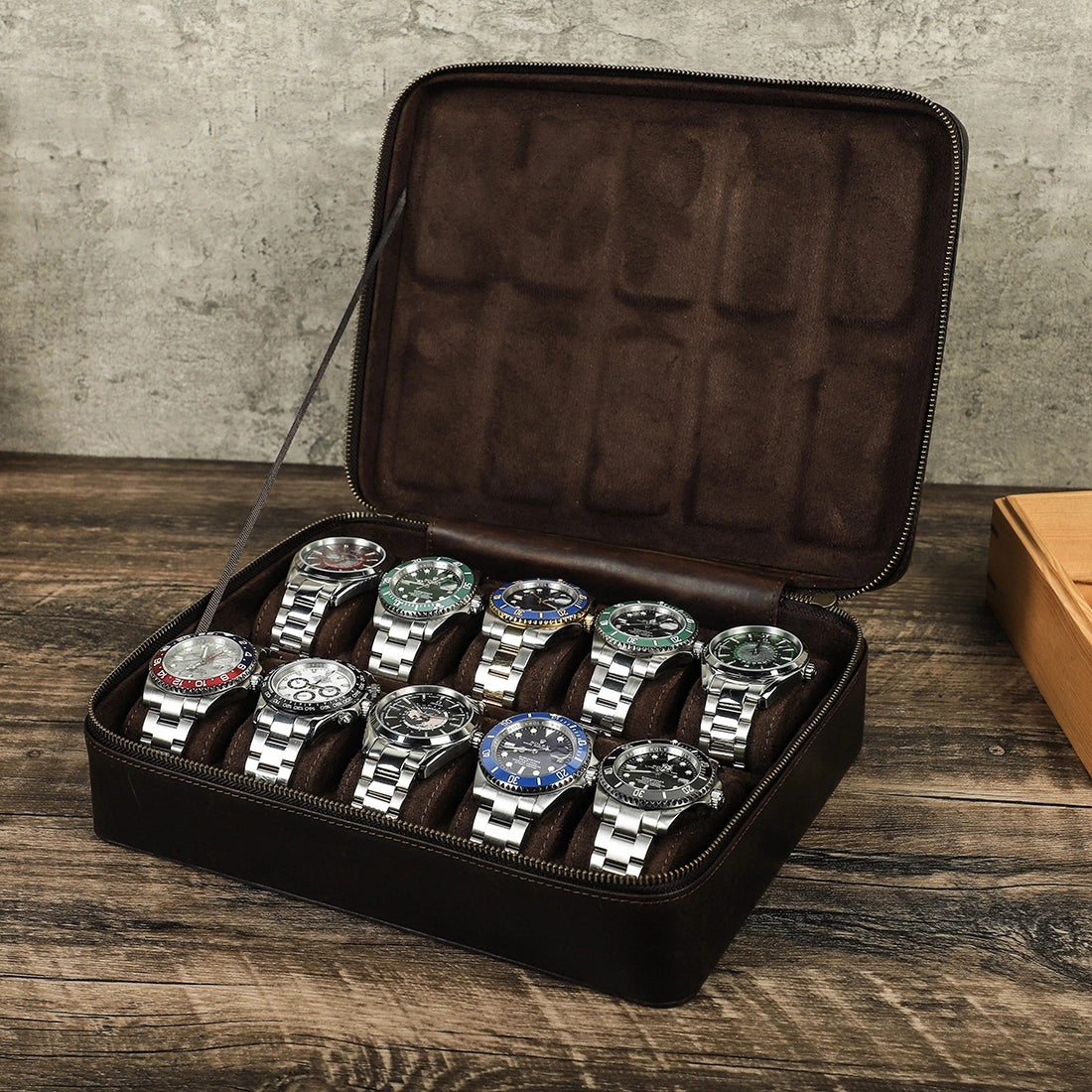 Leather Watch Box For 10 Watches - Free Monogram