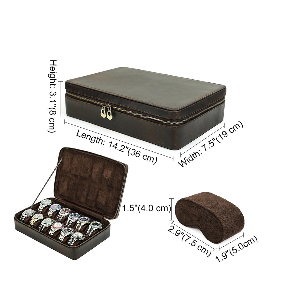 Leather Watch Box For 12 Watches - Free Monogram