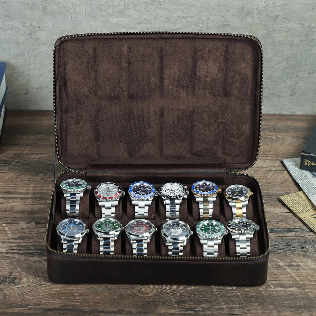 Leather Watch Box For 12 Watches - Free Monogram