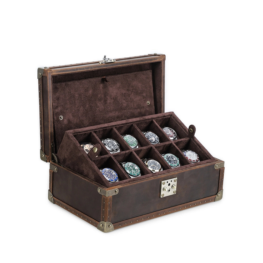 Regent Vintage Leather Watch Trunk – 10 Watch