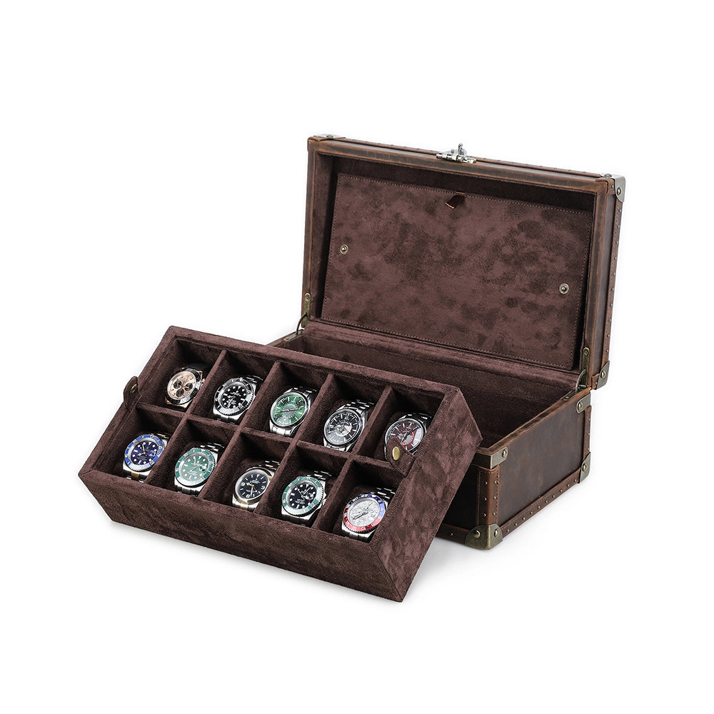 Regent Vintage Leather Watch Trunk – 10 Watch