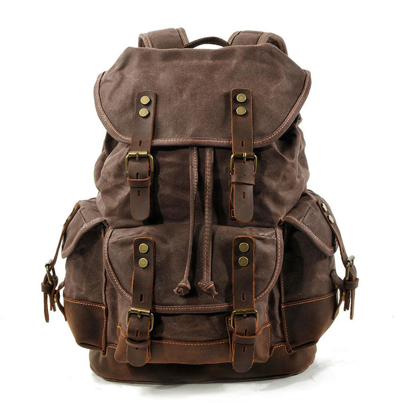 coffee waxed canvas backpack