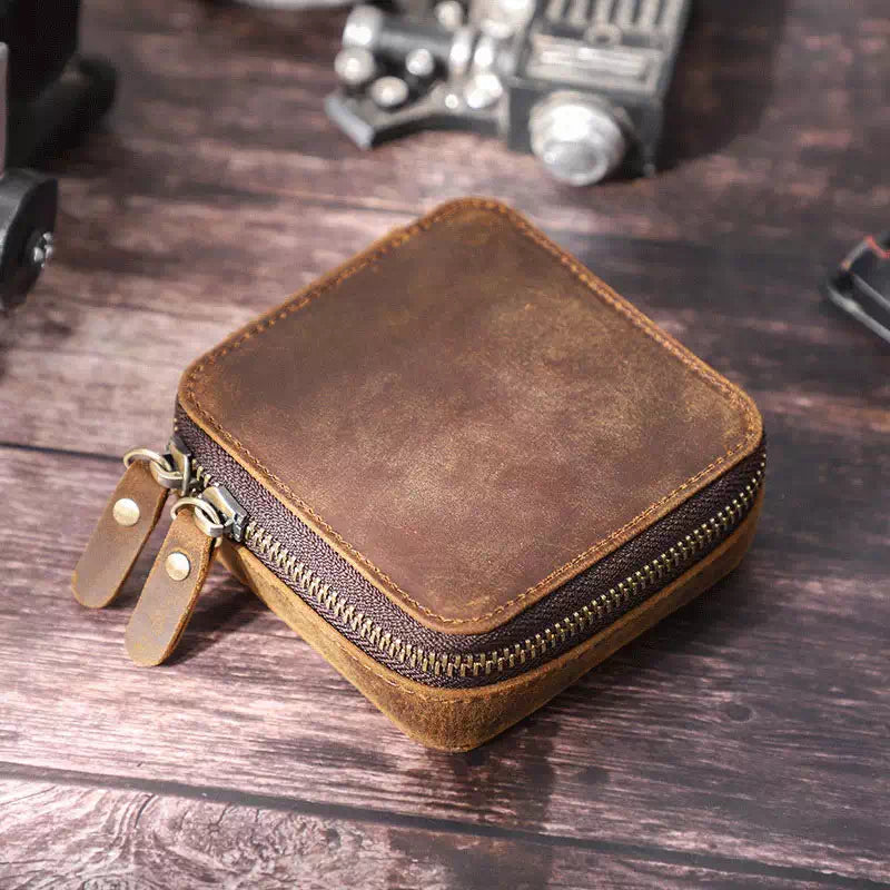 Small Square Leather Travel Jewelry Case
