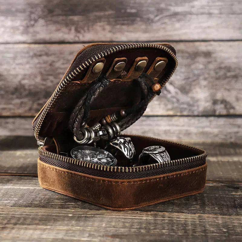 Small Square Leather Travel Jewelry Case