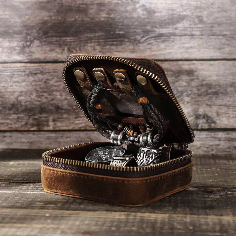 Small Square Leather Travel Jewelry Case
