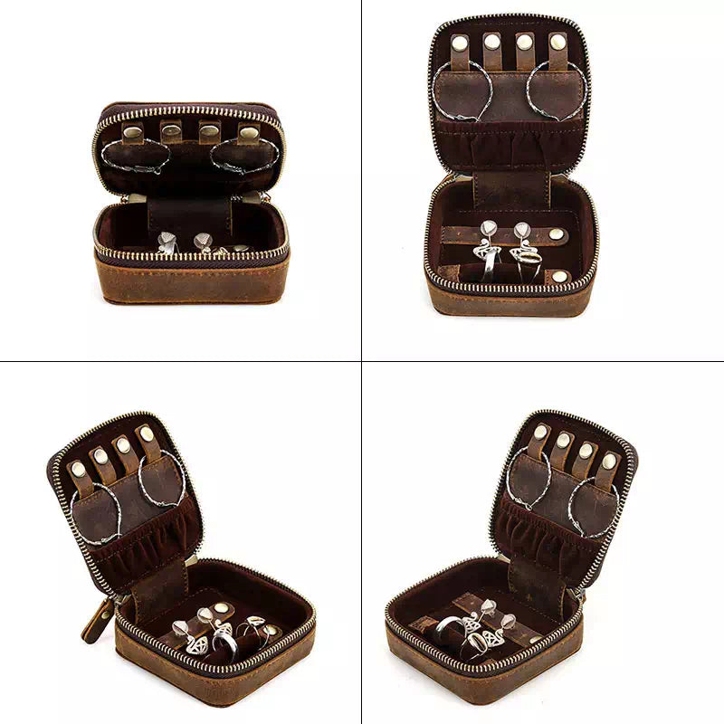 Small Square Leather Travel Jewelry Case