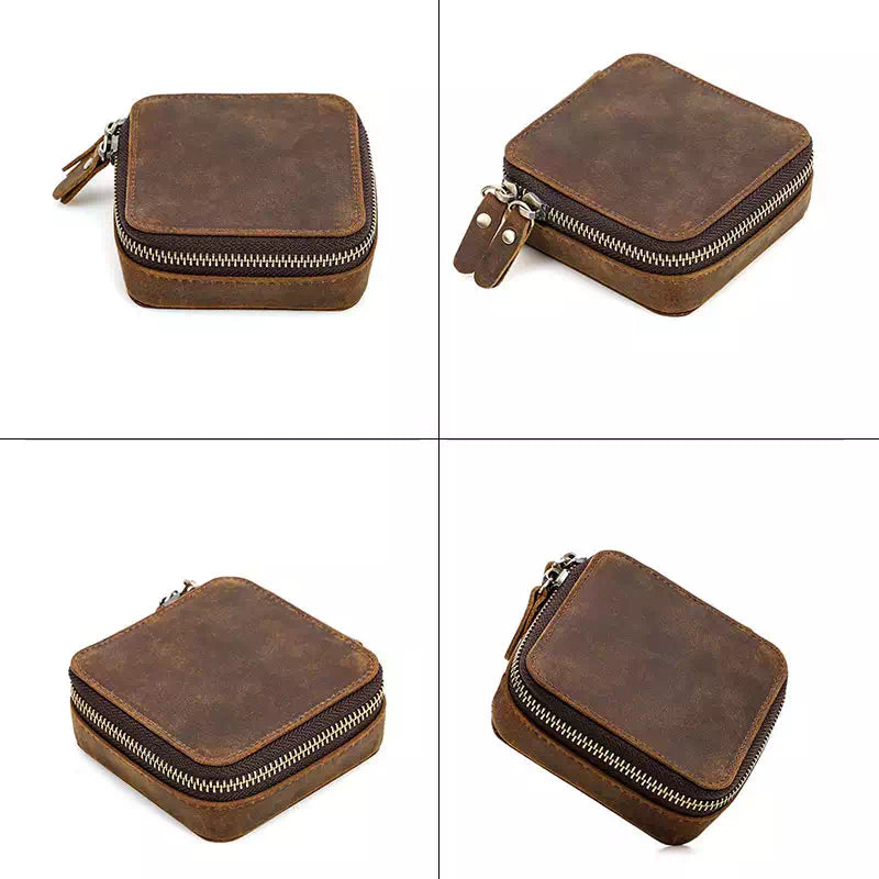 Small Square Leather Travel Jewelry Case