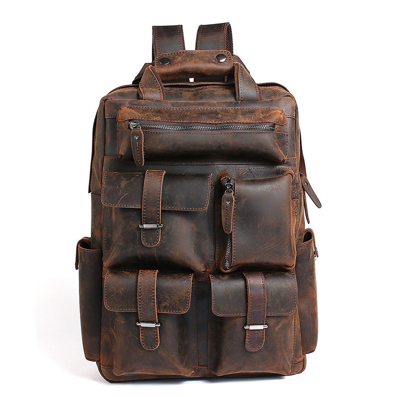 Vintage Men's Leather Backpack With Plenty Pockets Vintage Men's Leather Backpack With Plenty Pockets