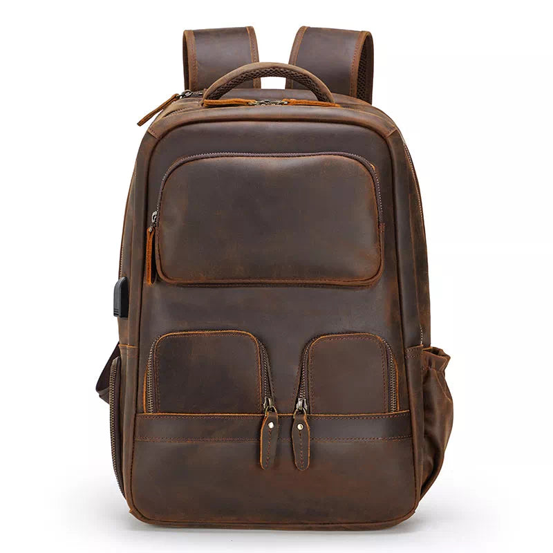 Men's Leather Backpack Large Capacity Travel Backpack