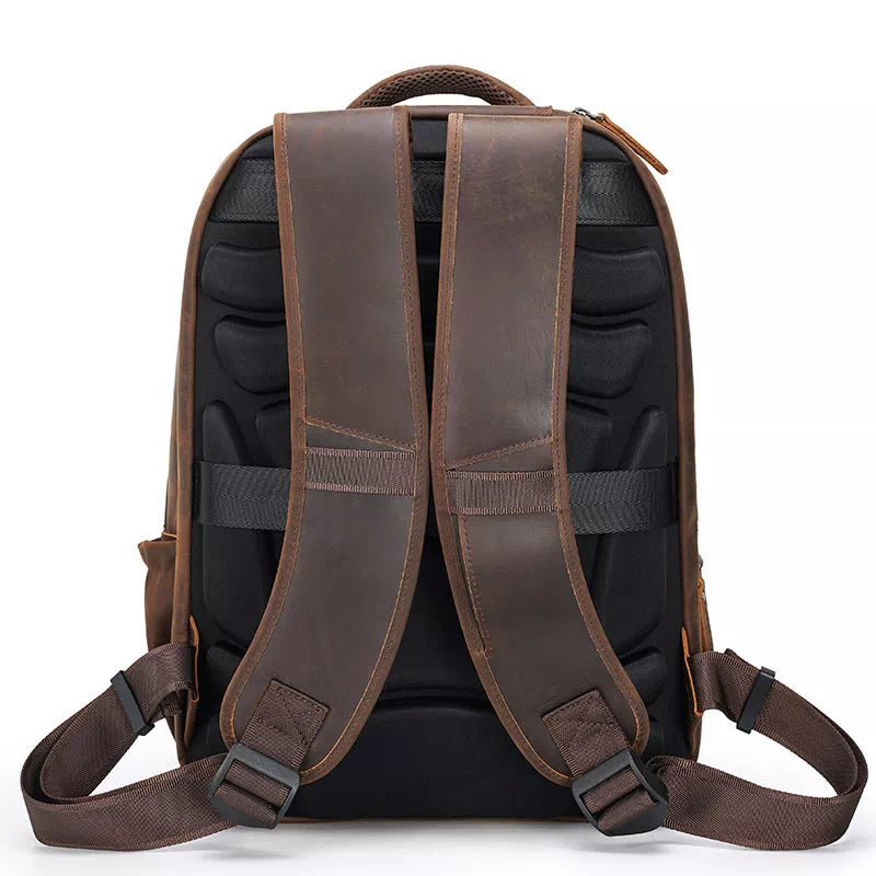 Men's Crazy Horse Leather Travel Backpack - Large Size