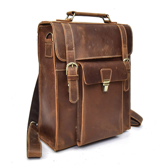 Vintage Crazy Horse Leather Satchel Backpack