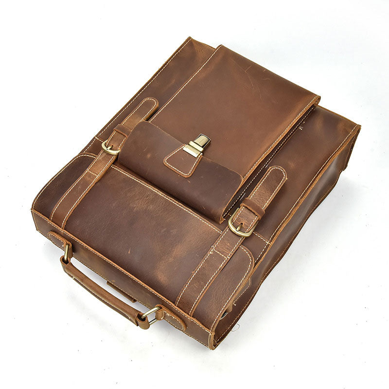 Vintage Crazy Horse Leather Satchel Backpack