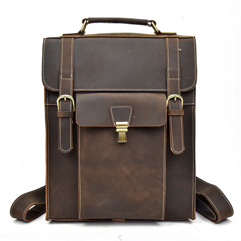 Vintage Crazy Horse Leather Satchel Backpack