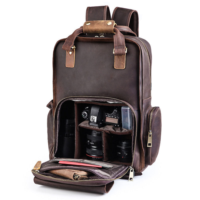 Leather Camera Backpack Camera and Lens Backpack