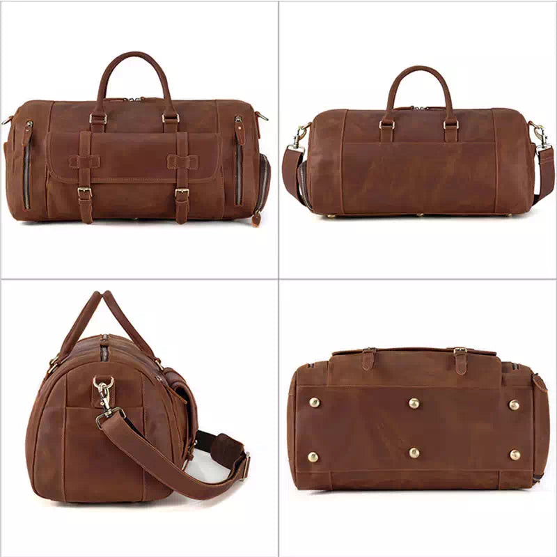 Large Men's Crazy Horse Leather Duffle Bag