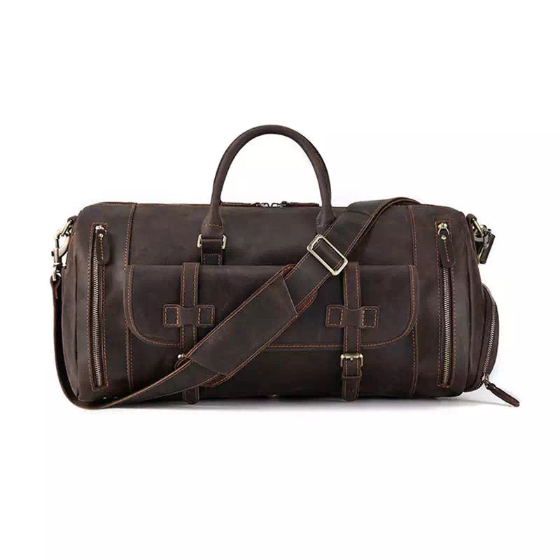 Large Men's Crazy Horse Leather Duffle Bag