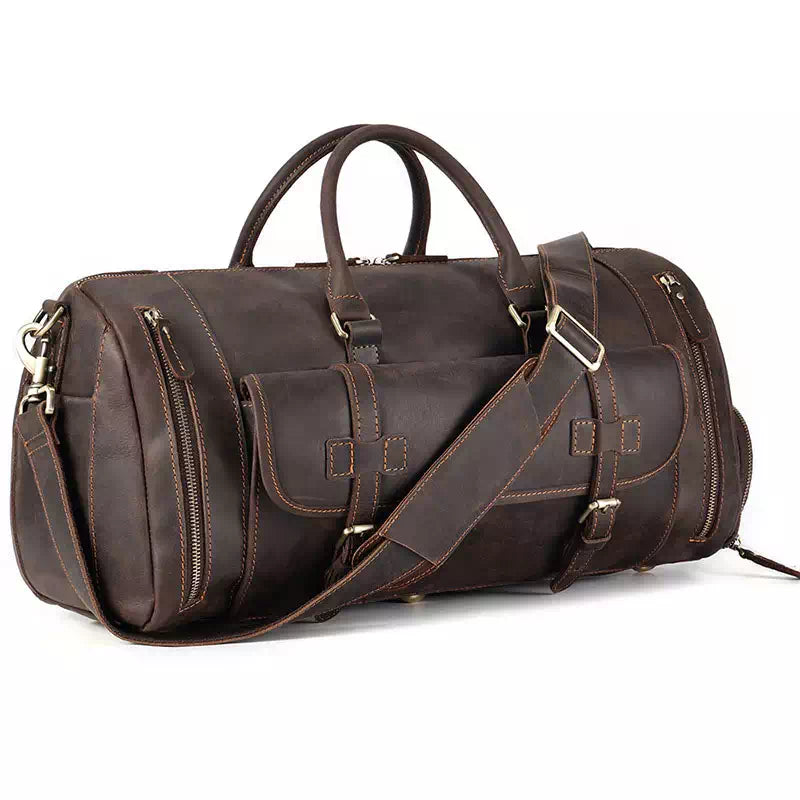 Large Men's Crazy Horse Leather Duffle Bag
