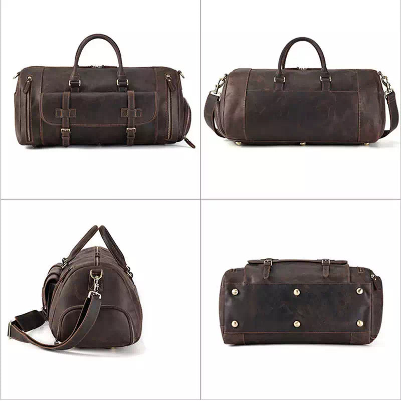 Large Men's Crazy Horse Leather Duffle Bag
