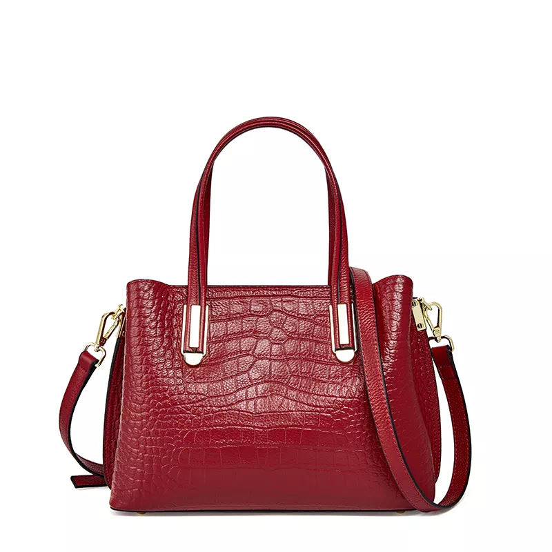 Crocodile Embossed Leather Satchel Purse