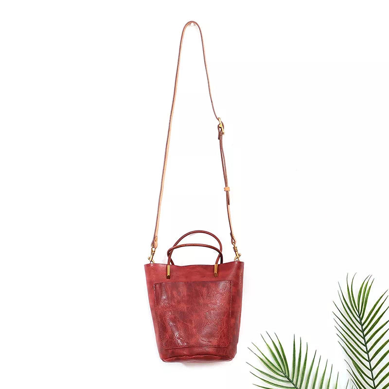 Vegetable Tanned Leather Mini Crossbody Tote Bag