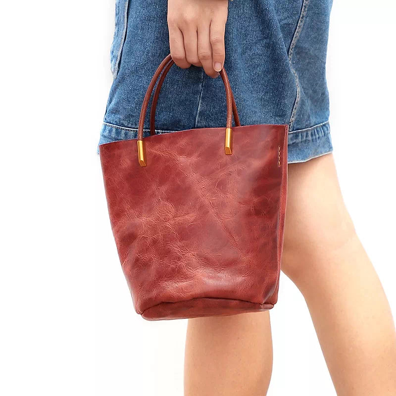 Vegetable Tanned Leather Mini Crossbody Tote Bag