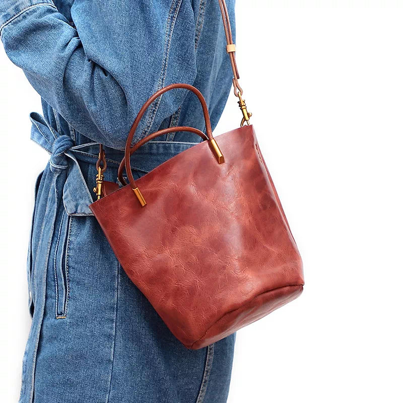 Vegetable Tanned Leather Mini Crossbody Tote Bag