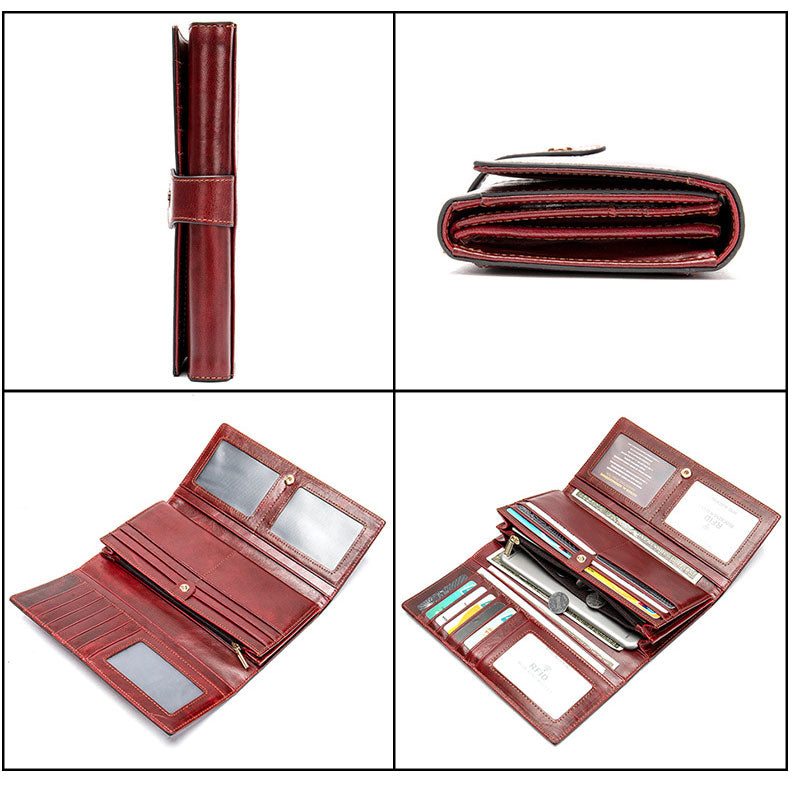 Women's RFID Leather Trifold Long Wallet