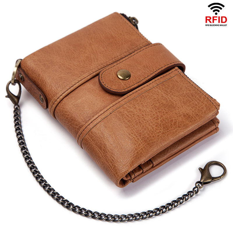 Men's Leather Bi-Fold Wallet RFID Blocking