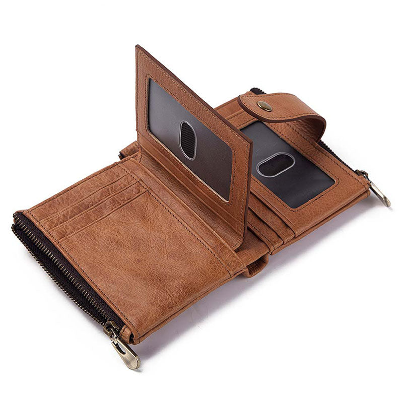 Men's Leather Bi-Fold Wallet RFID Blocking