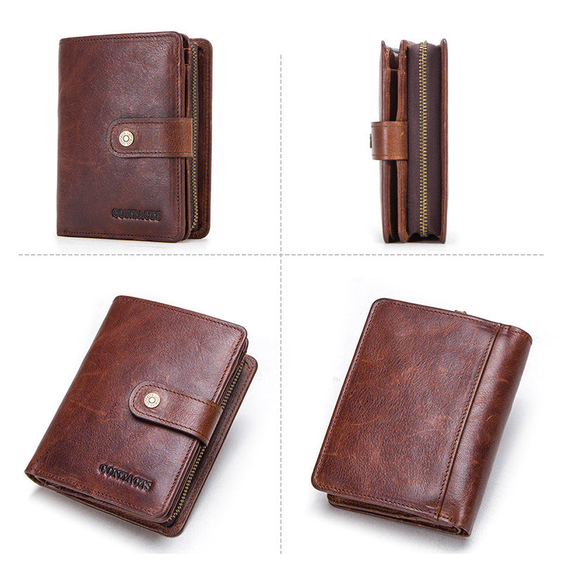 Men's Leather Trifold Wallet - Red Brown