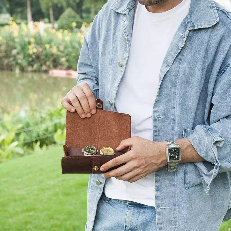 Leather Watch Roll Case for 3 Watches