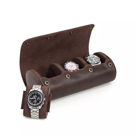 Leather Watch Travel Roll Case for 3 Watches