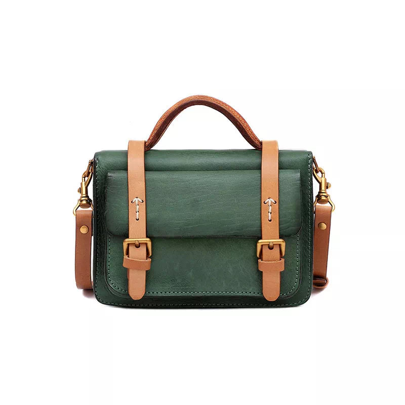 Compact Leather Satchel Handbag