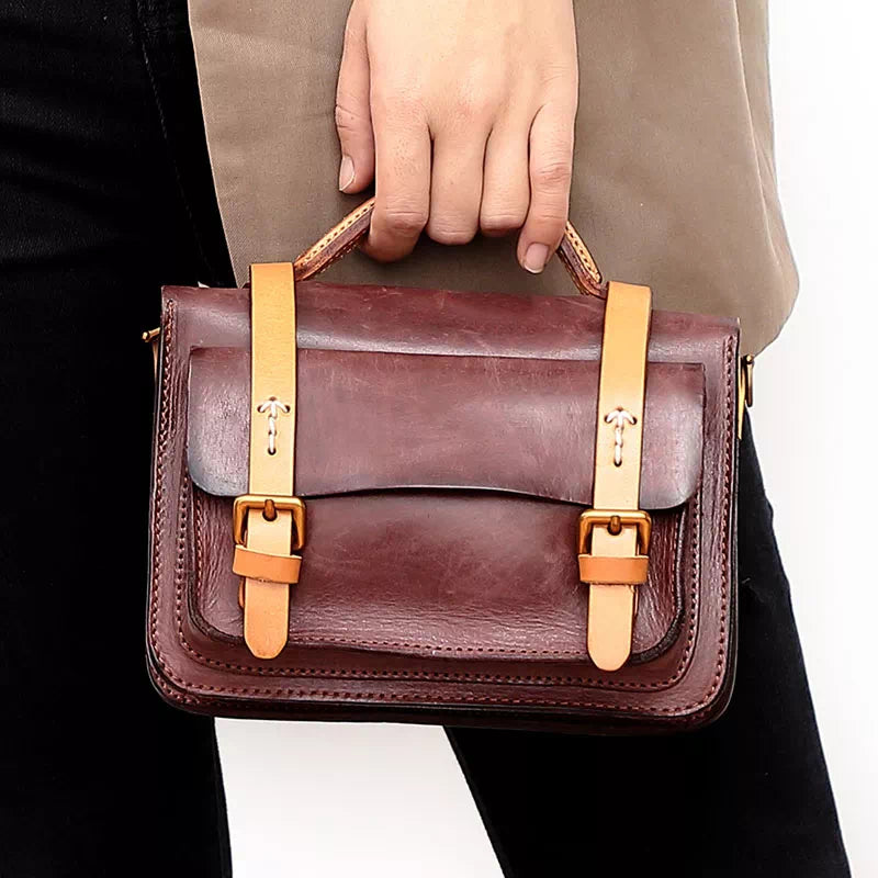 Compact Leather Satchel Handbag